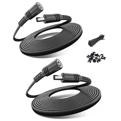 Abbildung von Basesailor DC Verlängerungskabel 3M 2Pack,5,5mm x 2,1mm 12V Netzteil Verlängerung Flach Kabel,5521 Buchse auf Stecker Stromkabel für Überwachungskamera,Netzwerkkamera,DVRs Weitere Geräte 5V 9V 24 Volt