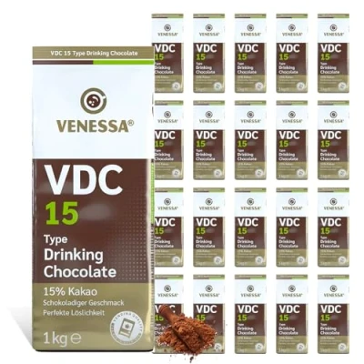 Abbildung von Venessa VDC 15 Trinkschokolade 20 x 1kg für Geschäftskunden, 15% Premium Kakao und Milchanteil, lösliches Kakaopulver Gastro, leicht süß, angenehm Alle Kaffeevollautomaten &amp; Vending geeignet