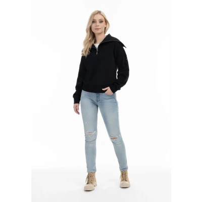 Abbildung von DREIMASTER Vintage Damen Oversize Troyer Pullover L / Schwarz 51% Baumwolle 49% Polyester