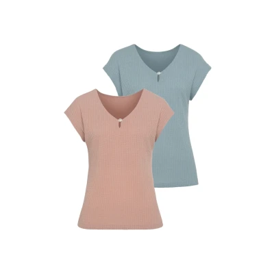 Abbildung von Lascana 2 PACK Tshirt basic, Damen, Größe: 44/46, Rose mint
