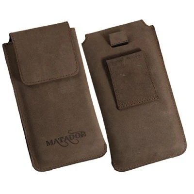Abbildung von Matador kompatibel mit Apple iPhone 8/12/13 Mini Ledertasche Vintage Antik Handytasche Leder Hülle Case Tabacco Braun Breite Gürtelschlaufe Ausziehfunktion