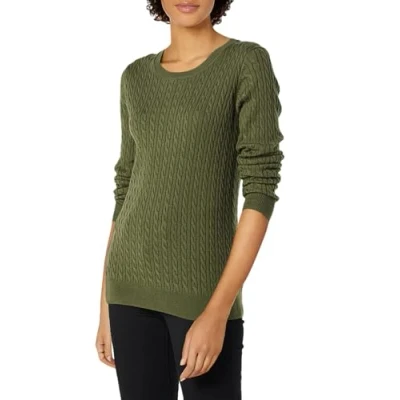 Abbildung von Amazon Essentials Damen Leichter Langarm Pullover Mit Rundhalsausschnitt Zopfmuster (Erhältlich In Übergröße), Dunkles Olivgrün, 6XL Große Größen