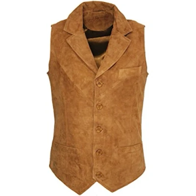 Abbildung von Infinity Männer Glatte Ziegen Veloursleder Classic Smart Bräunen Leder Weste 5XL