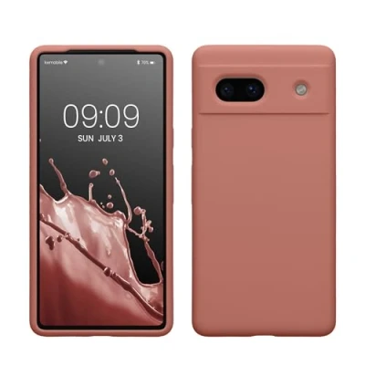 Abbildung von kwmobile Hülle kompatibel mit Google Pixel 7a Silikon Handy Case Handyhülle weiche Oberfläche kabelloses Laden Winter Rose