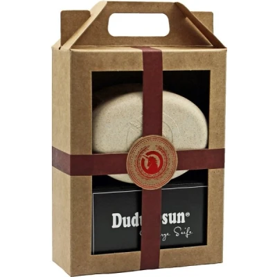 Abbildung von unicorn Geschenk Set Seifendose aus Fl&uuml;ssigholz gro&szlig; + sahnewei&szlig; &amp; Dudu Osun CLASSIC 150g