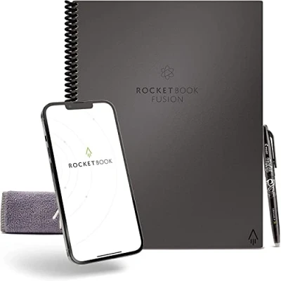 Abbildung von Rocketbook Fusion Wiederverwendbares Notizbuch, Smart Notepad A4 Grau, 7 Layouts, To Do Listen, Daily Bullet Journal, Monats oder Wochenübersicht, inklusive Pilot FriXion Stift, Reduziert Papiermüll