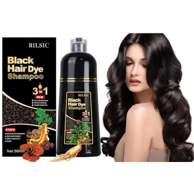 Abbildung von GFEUGS Schwarz Haarfärbeshampoo, Black Hair Dye Shampoo 3 in 1 Gegen Graue Haare Instant Color for Women Men Herbal Ingredients, Coloring Minutes(500ML) (Schwarz)