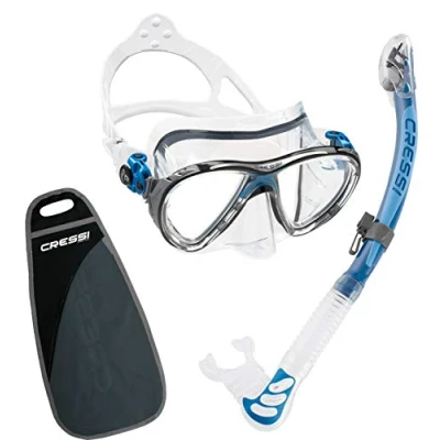 Abbildung von Cressi Erwachsene, Unisex Big Eyes Evolution &amp; Alpha Ultra Dry, transparent/blau Masken Schnorchel, Clear Blue, Einheitsgröße
