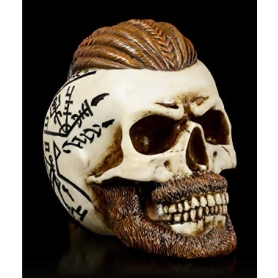 Abbildung von Figuren Shop GmbH Gothic Wikinger Totenkopf Ragna Fantasy Kopfskulptur, handbemalt, H 15 cm