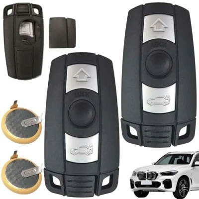 Abbildung von 2 STK Autoschlüssel Gehäuse Fernbedienung, Schlüsselhülle Cover kompatibel, mit 2* LIR2025 Batterie für BMW 1er 3er 5er 6er X1 X5, Schlüssel Fernbedienung