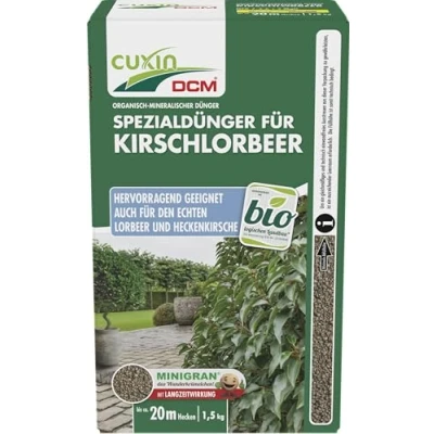 Abbildung von Cuxin DCM Spezialdünger Kirschlorbeer Dünger 1,5 kg Garten Pflanzen