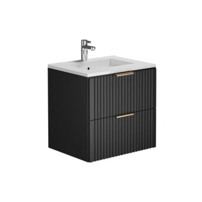Abbildung von Vente unique Waschbeckenunterschrank hängend mit Einbauwaschbecken Streifenoptik Schwarz 60 cm ZEVARA