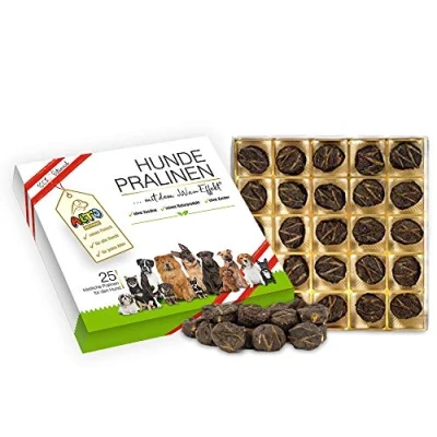 Abbildung von Alto Petfood Premium Hunde Pralinen vom Kalb in hochwertiger Geschenk Box 100% Naturprodukt besondere Hundeleckerlies 1 Packung