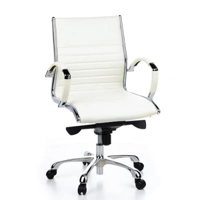 Abbildung von hjh OFFICE 660512 Profi Chefsessel Parma 10 Leder Weiß/Chrom moderner Bürostuhl, mittelhohe Rückenlehne