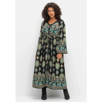 Abbildung von Sheego Maxikleid, Damen, Größe: 46, Schwarz gemustert