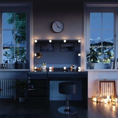 Abbildung von Vicco Schminktisch Sherry, Schwarz, 120 cm mit LED Beleuchtung und Hocker