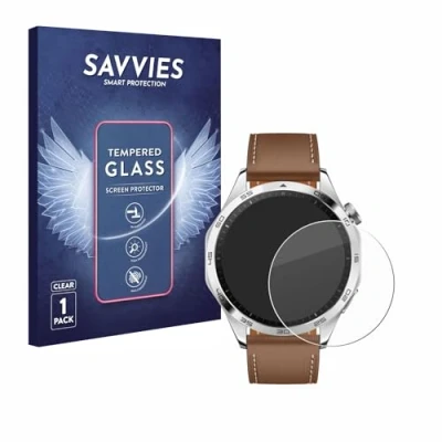 Abbildung von Savvies Panzer Schutz Glas für Huawei Watch GT 4 (46mm) 9H Hartglas, Anti Fingerprint, Displayschutz