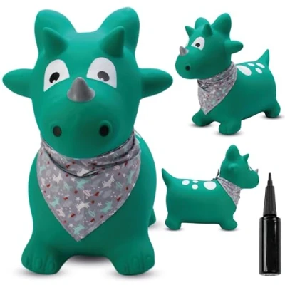 Abbildung von sun baby Hüpftiere ab 1 Jahr mit Pumpe aufblasbares Hüpfspielzeug aus Hochwertigem und Strapazierfähigem Gummi, Verschiedene Designs (Grün Dino)