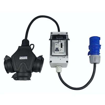 Abbildung von RoadEu CEE Adapter Komplett mit Zähler Stecker 16A 3P auf Schuko Kupplung 3X 230V 3x2 5mm2 Kabel Verlängerungskabel 1 Meter Stromzähler. IP44