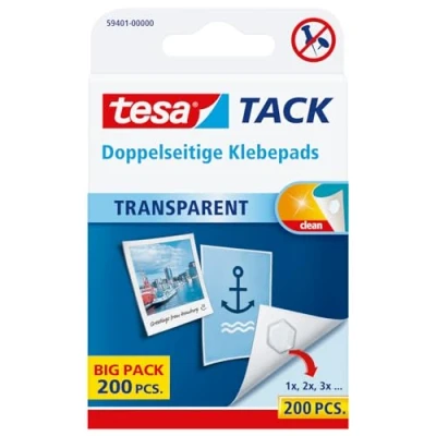 Abbildung von tesa doppelseitige Klebepads TACK/Transparente Klebestreifen zum Aufhängen an Wänden, Fenstern und Spiegeln / 1 x 200 Pads
