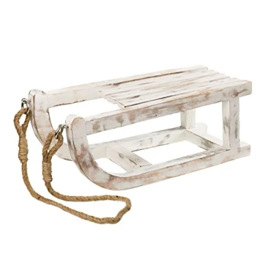 Abbildung von Spetebo Deko Holz Schlitten in Shabby weiß 40 cm aus Mango mit Sisal Seil Weihnachten Advent Winter Fensterbank Kommode