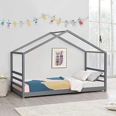 Abbildung von en.casa Kinderbett, »Vardø« Hausbett Jugendbett 90x200cm Kiefernholz dunkelgrau