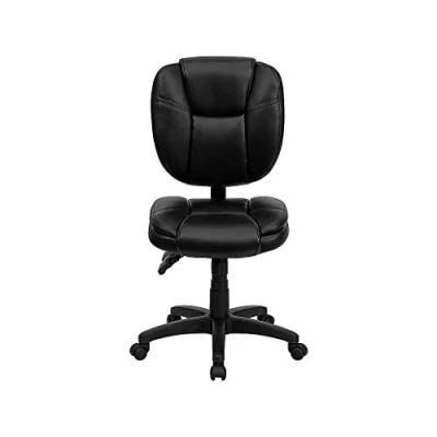 Abbildung von Flash Furniture Caroline Bürostuhl mit mittlerer Rückenlehne, weiches Multifunktions Drehgelenk, ergonomisch, Kissenpolsterung, Schwarz