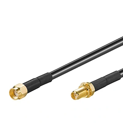 Abbildung von Goobay 51676 WLAN Antennenverlängerungskabel, RP SMA Stecker auf Buchse, schwarz / vergoldet, 2m