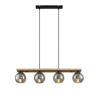 Abbildung von Lindby Pendelleuchte Enrique, 4 flg., rauchgrau, Glas, 90 cm