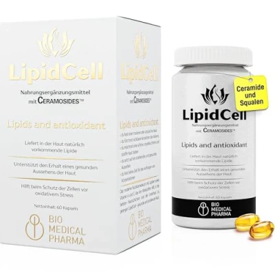Abbildung von Squalan und Ceramide Kapseln Hautfeuchtigkeit Anti Aging Unterstützung Ceramosieds mit Vitaminen A E Hydrolipidbarriere LipidCell (60 Kapseln)
