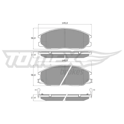 Abbildung von TOMEX brakes TX 14 54 Bremsbelagsatz Vorderachse mit akustischer Verschleißwarnung HYUNDAI: H 1 Cargo, Santa Fe I, Kastenwagen