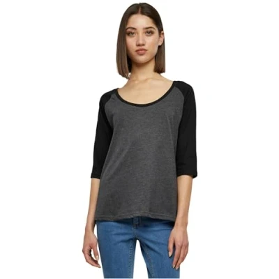 Abbildung von Urban Classics Ladies 3/4 Contrast Raglan TEE Tshirt print, Damen, Größe: XL, Charcoal/black
