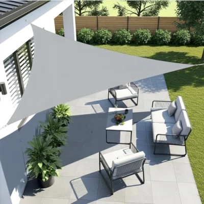 Abbildung von LOVE STORY Sonnensegel Dreieckig 3.6x3.6x3.6m Wasserdicht Hellgrau Sonnenschutz Windschutz Segel PES Polyester,95% UV Schutz für Außenbereich, Terrasse, Balkon, Garten