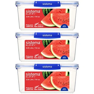Abbildung von Sistema KLIP IT PLUS Frischhaltedosen Set, 3,35 l, auslaufsichere, stapelbare und luftdichte Vorratsdosen mit Deckel, geeignet für Kühl /Gefrierschrank, BPA freier Kunststoff, 3 Stück