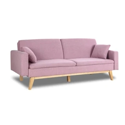 Abbildung von Don Descanso, Reine 3 Sitzer Schlafsofa, Stoffpolsterung, Farbe Rose, Buch oder Clic Clac Öffnungssystem, Sofagröße: 201 x 73 79 cm, Bettgröße: 99 42 inklusive 2 Kissen