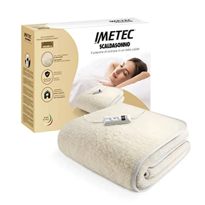 Abbildung von Imetec Scaldasonno, Wärmeunterbett für Einzelbetten 150x80 cm, geringer Stromverbrauch, 50 % Wolle und Merinowolle, 2 Temperaturen, Elektro Block Sicherheitsvorrichtung, Made in Italy