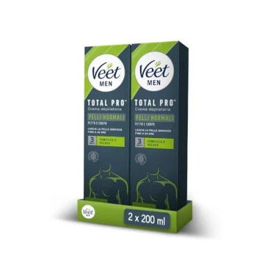 Abbildung von Veet Men Enthaarungscreme für Herren, Brust und Körper normale Haut, dermatologisch getestet, wirksam nach 5 Minuten, 400 ml (2 x 200 ml)