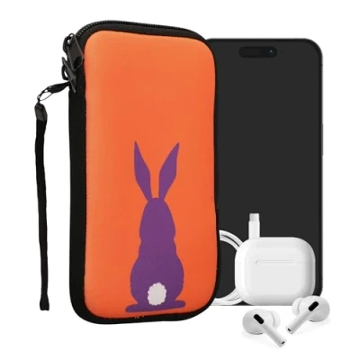 Abbildung von kwmobile Handytasche für Smartphones L 6,5&quot; Neopren Handy Tasche Hülle Cover Case Schutzhülle Umriss Hase Violett Koralle 16,5 x 8,9 cm Innenmaße