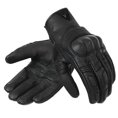 Abbildung von REBELHORN Thug II Motorradhandschuhe Herren Ziegenleder Perforiert SAS TEC Paneele zur Absorption von Schlag Atmungsaktives Futter Unterstützung für Touchscreens
