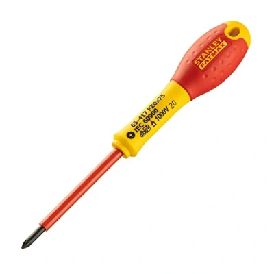 Abbildung von Stanley FatMax Schraubendreher Pozidriv PZ0 0 65 417 (isoliert, VDE konform, 75 mm Klingenlänge, Chrom Vanadium,Soft Grip, für Elektriker &amp; sicheres Arbeiten an spannungsführenden Leitungen bis 1000V)