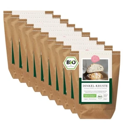 Abbildung von Bio Dinkel Kruste Brotbackmischung Backmischung Brot ohne Weizen Dinkelbrot backen Brotbackautomat geeignet Bake with Love (10er Pack)