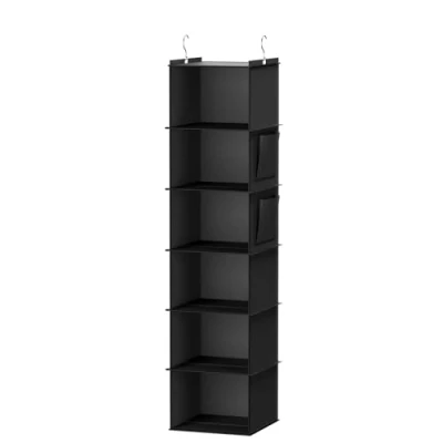 Abbildung von YOUDENOVA Hängeregal Schrankorganizer Stabiler Kleiderschrank Organizer Ordnungssystem Hängeaufbewahrung mit MDF Platten und Bambus Stock verstärkt Schwarz