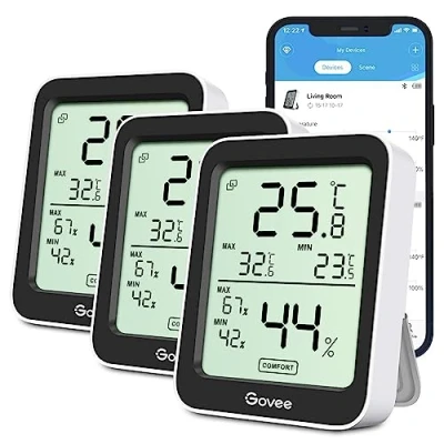 Abbildung von Govee Thermometer Hygrometer, Mini LCD Digital Hygrometer Innen mit Benachrichtigungs Alarm, Präzise Temperatur APP, Datenspeicherung für Gewächshaus Weinkeller (3 pack)