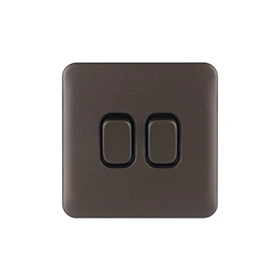 Abbildung von Schneider Electric, schraubenlose Lisse Abdeckung, Doppel Zwei Wege Lichtschalter, 10 AX, GGBL1022BMB, Mokka Bronze mit schwarzem Einsatz