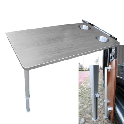 Abbildung von aallwwsso Rv Seite hängenden Klapptisch mit Upgrade ausziehbaren Tischbein + 2 Cup Slots，Holz Dinette Booths für Wohnmobile, Boote, Wohnwagen, Vans, Camper,79x39cm,Grey