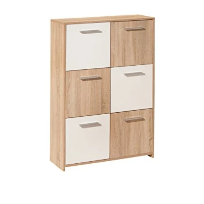 Abbildung von Inter Link Kommode Sideboard mit 6 Türen 2 Farbig Melaminbeschichtet Sonoma Eiche Nachbildung und Weiß BxTxH: 77x30x115 cm Egadi