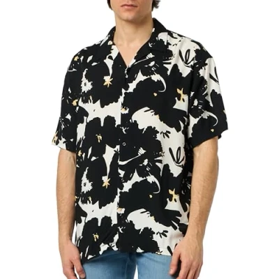 Abbildung von JACK &amp; JONES Herren Jorluke Aruba Resort Shirt Ss Kurzarmhemd, Black/AOP:AOP, L