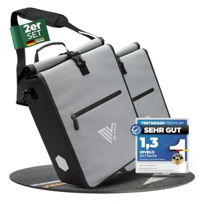 Abbildung von MIVELO 2in1 Fahrradtasche für Gepäckträger I Gepäckträgertasche wasserdicht inkl. Schultergurt Fahrrad Tasche Set (Grau)