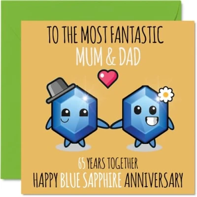 Abbildung von Süße Karte zum 65. Hochzeitstag mit blauem Saphir für Mama und Vater, Glückwunschkarten Hochzeitstag, 145 x mm, Grußkarten fünfundsechzigsten Jahrestag