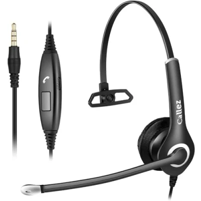 Abbildung von Headset Handy mit 3,5mm Klinke Mikrofon Noise Cancelling, PC Kopfhörer für iPhone Samsung Laptop Skype Webinar Business Office Call Center, Kristallklar Chat, Super Leicht, Ultra Komfort